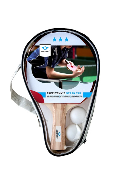 Table tennis T.T.C. set batte 3 étoiles avec 2 balles 40 mm rouge/noir - Engelhart – Image 6