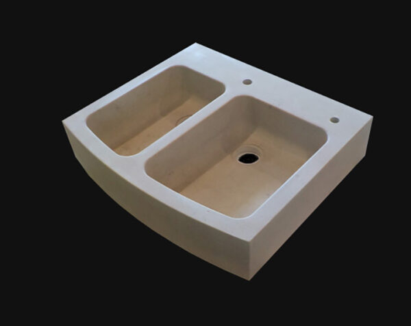 Evier en pierre Mougins 2 bac - 90 x 65 x 15 - Comblanchien Clair Adouci - COMPTOIR DES PIERRES – Image 3