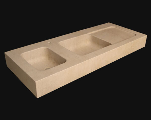Evier en pierre Chevigny 2 bacs - 180 x 60 x 20 - Charmot Doré Adouci - COMPTOIR DES PIERRES – Image 3