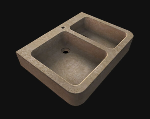Evier en pierre Bonnieux 2 bacs - 140 x 60 x 15 - Charmot Clair Adouci - COMPTOIR DES PIERRES – Image 3