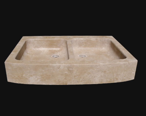 Evier en pierre Mougins 2 bac - 90 x 65 x 15 - Charmot Doré Adouci - COMPTOIR DES PIERRES – Image 5