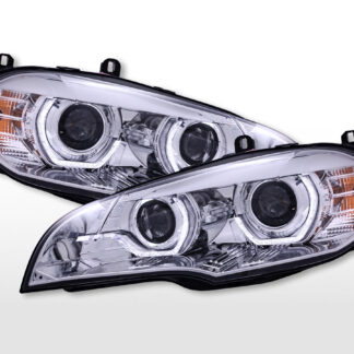 Jeu de phares halogènes avec feu de position LED BMW X5 E70 2008-2010 chromé -