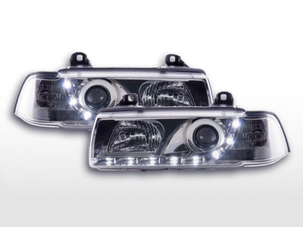 Phares Daylight Feux de jour à LED BMW Série 3 E36 Coupé / Cabrio 92-98 chromé pour conduite à droite -