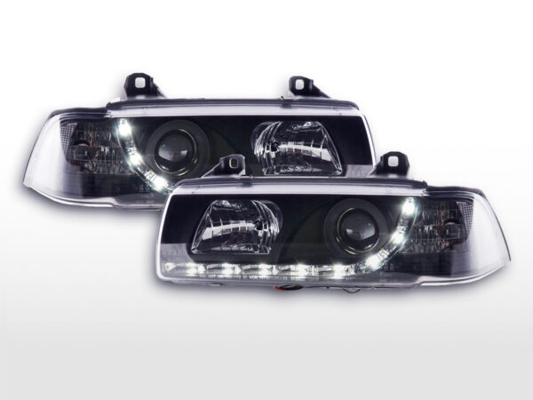 Phare de jour Feux de jour à LED BMW Série 3 E36 Coupé / Cabrio 92-98 noir pour conduite à droite -
