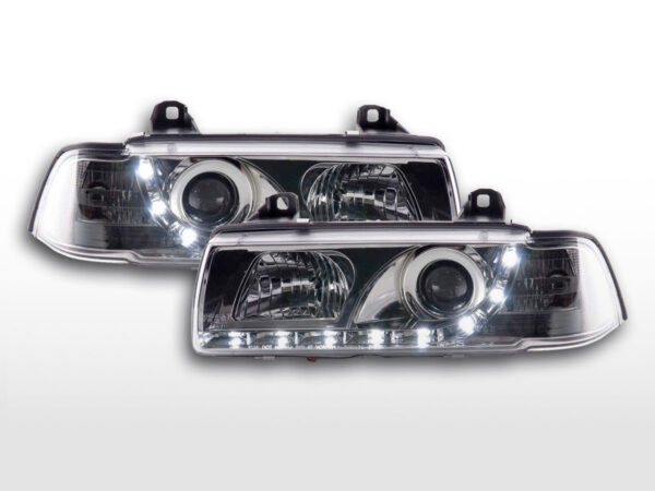 Phares Daylight Feux de jour à LED BMW Série 3 E36 Limo / Touring chromé pour conduite à droite -