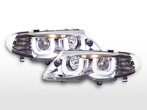 Phare Daylight LED look DRL BMW Série 3 E46 Limo / Touring 02-05 chrome pour conduite à droite -