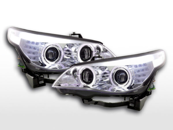 Phare avant xenon angel eyes LED BMW Série 5 E60 / E61 05-08 chrome pour conduite à droite -