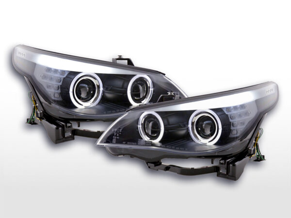 Phares Xenon Angel Eyes LED BMW 5er E60 / E61 05-08 noir pour conduite à droite -