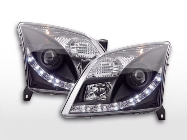 Phare Daylight LED DRL look Opel Vectra C 02-05 noir pour conduite à droite -