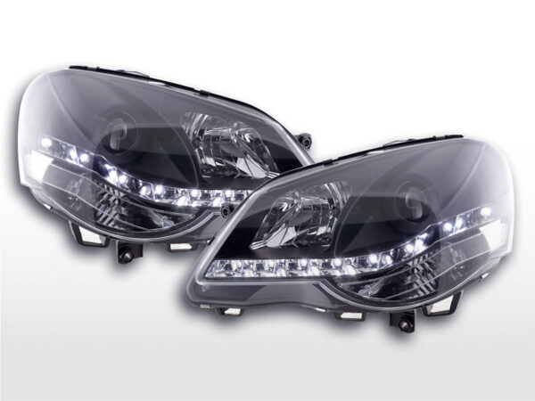 Phare Daylight LED look DRL VW Polo type 9N3 05-09 noir pour conduite à droite -