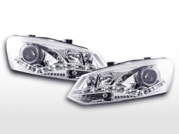 Phare Daylight LED look DRL VW Polo type 6R 2010- chromé pour conduite à droite -