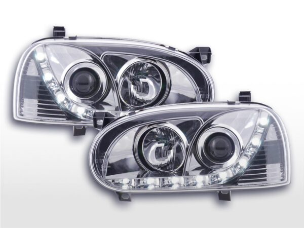 Phare Daylight LED feux de jour VW Golf 3 91-97 chrome pour conduite à droite -