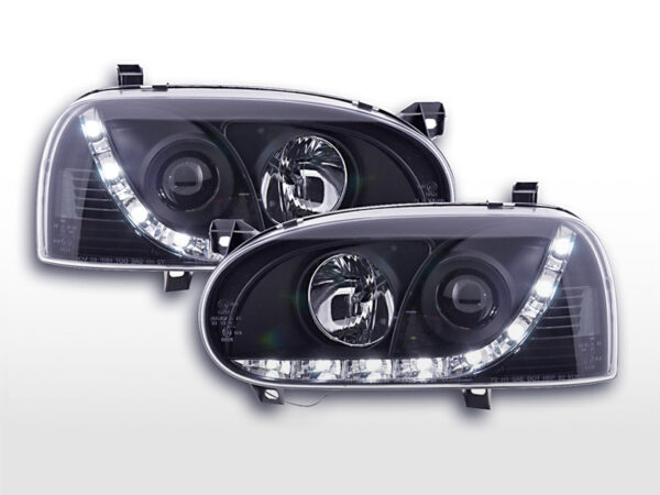 Phare Daylight LED feux de jour VW Golf 3 91-97 noir pour conduite à droite -