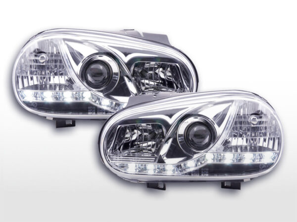 Phare Daylight LED Feux de jour LED VW Golf 4 97-03 chromé pour véhicules avec direction à droite -