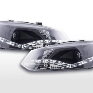 Phare de jour Feux de jour à LED VW Polo 6R 09- noir pour véhicules avec direction à droite -