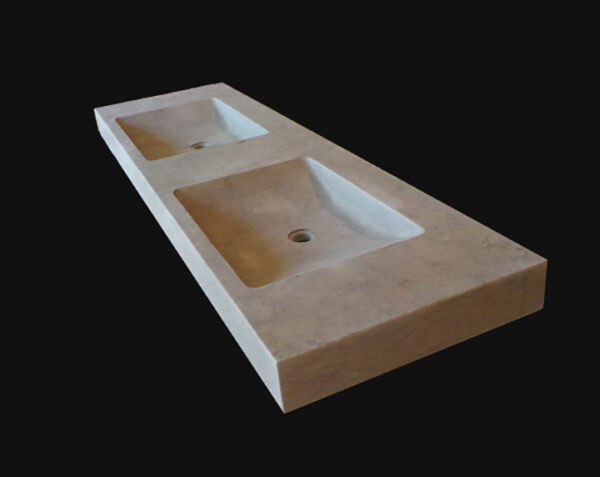 Vasque double en pierre Goult - 110 x 50 x 10 - Bleu de Lignières Adouci - COMPTOIR DES PIERRES – Image 3
