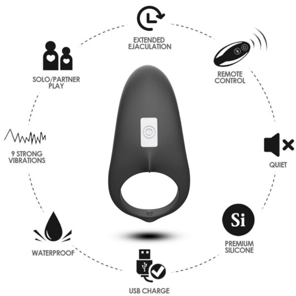 ARMONY - ANNEAU VIBRATEUR SHARK POUR COUPLES TÉLÉCOMMANDE NOIR - – Image 4