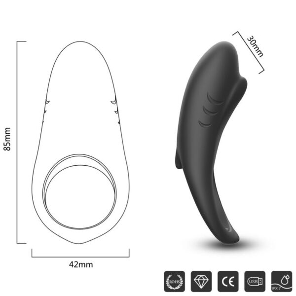 ARMONY - ANNEAU VIBRATEUR SHARK POUR COUPLES TÉLÉCOMMANDE NOIR - – Image 6
