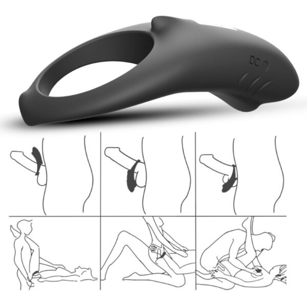 ARMONY - ANNEAU VIBRATEUR SHARK POUR COUPLES TÉLÉCOMMANDE NOIR - – Image 5