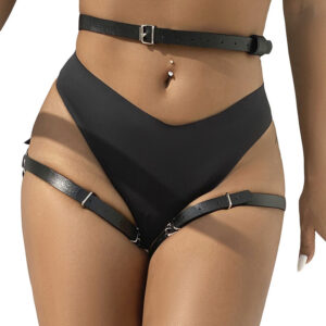 SUBBLIME - HARNAIS DE TAILLE ET DE JAMBES EN CUIR NOIR TAILLE UNIQUE -