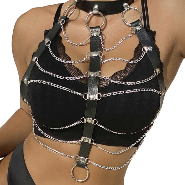 SUBBLIME - HARNAIS POITRINE CHAÎNE S EN CUIR NOIR TAILLE UNIQUE -