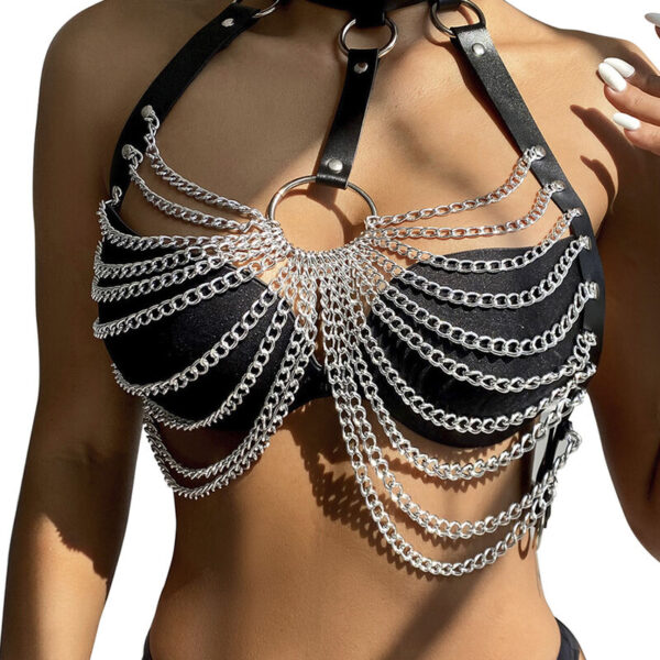 SUBBLIME - HARNAIS POITRINE AVEC GRANDES CHAÎNE S  ANNEAUX TAILLE UNIQUE - – Image 2