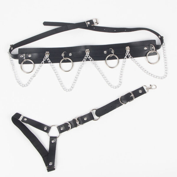SUBBLIME - HARNAIS CEINTURE ET JARRETIÈRES AVEC ANNEAUX ET CHAÎNE DÉTAIL TAILLE UNIQUE - – Image 4