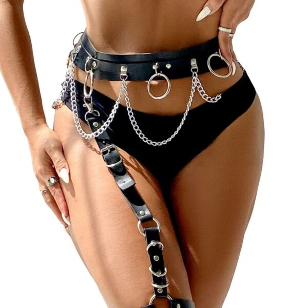 SUBBLIME - HARNAIS CEINTURE ET JARRETIÈRES AVEC ANNEAUX ET CHAÎNE DÉTAIL TAILLE UNIQUE -