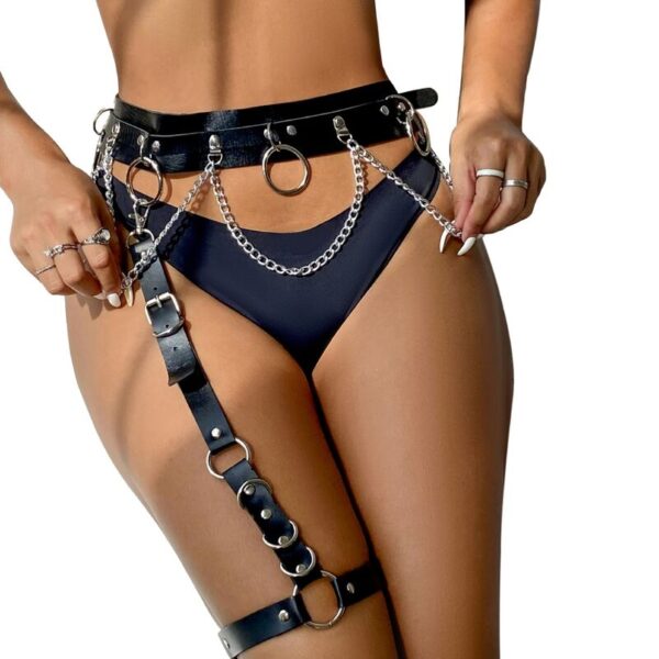 SUBBLIME - HARNAIS CEINTURE ET JARRETIÈRES AVEC ANNEAUX ET CHAÎNE DÉTAIL TAILLE UNIQUE - – Image 2