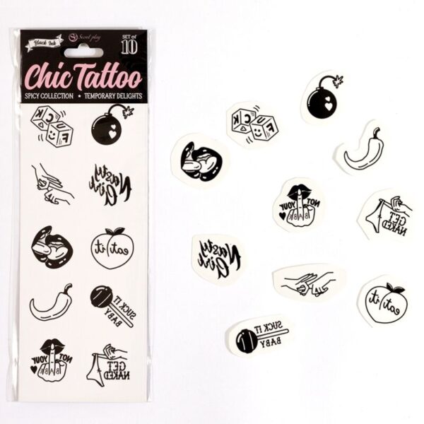 SECRET PLAY - LOT DE 10 TATOUAGES TEMPORAIRES SPICY COLLECTION -