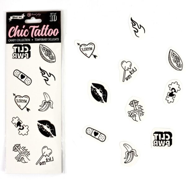 SECRET PLAY - ENSEMBLE DE 10 TATOUAGES TEMPORAIRES CANDY COLLECTION -