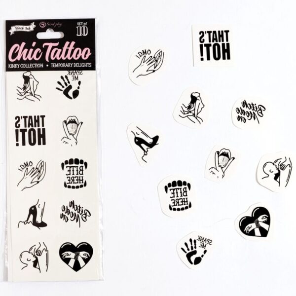 SECRET PLAY - ENSEMBLE DE 10 TATOUAGES TEMPORAIRES KINKY COLLECTION -