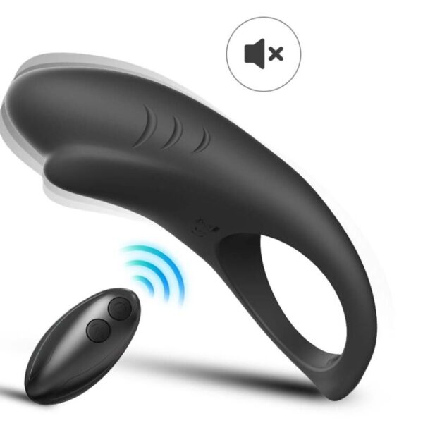 ARMONY - ANNEAU VIBRATEUR SHARK POUR COUPLES TÉLÉCOMMANDE NOIR - – Image 2