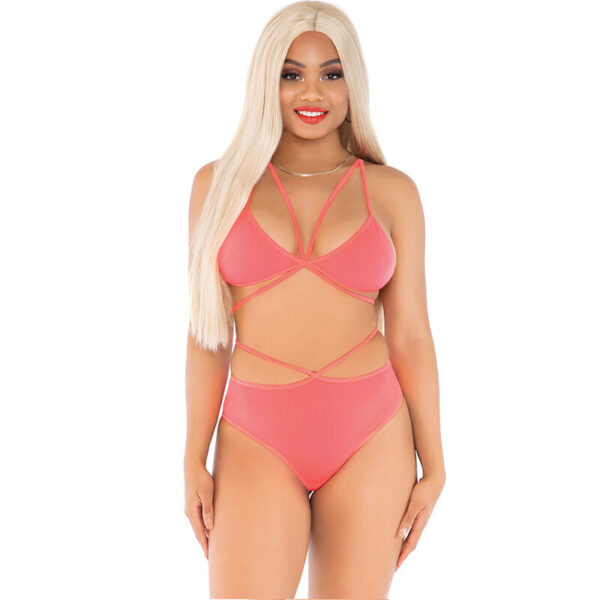 LEG AVENUE - HAUT & CULOTTE CORAIL À BRETELLES -
