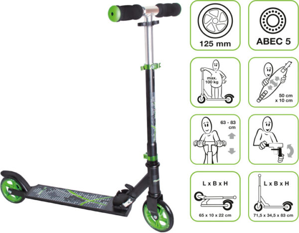 Children's scooters scooter 2 roues pour enfants Frein à pied pliable Noir/vert - Muuwmi – Image 10