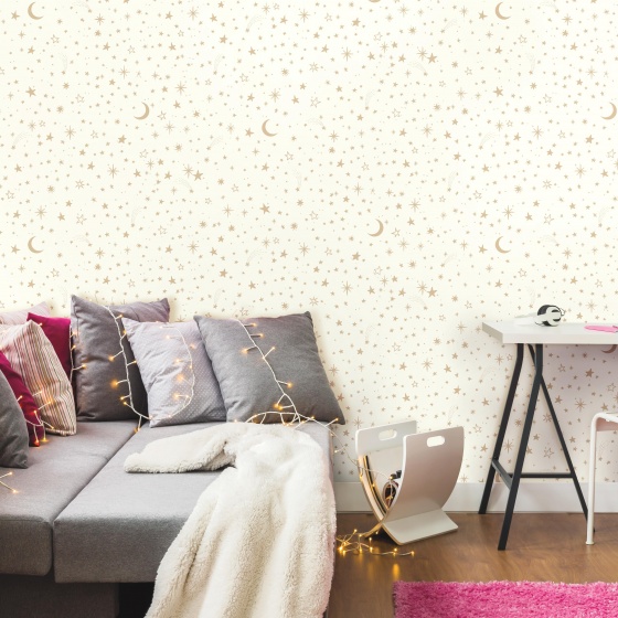 Wallpaper Papier peint autocollant Étoiles scintillantes 52 x 500 cm Blanc/Or - RoomMates – Image 9