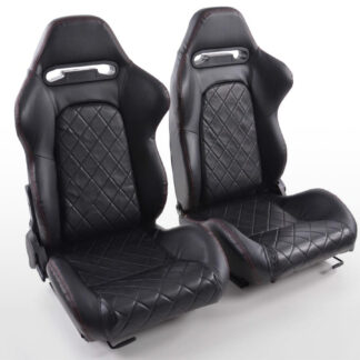 Sièges sport FK Sièges demi-coque auto Set cuir synthétique Detroit avec rails de roulement noir -