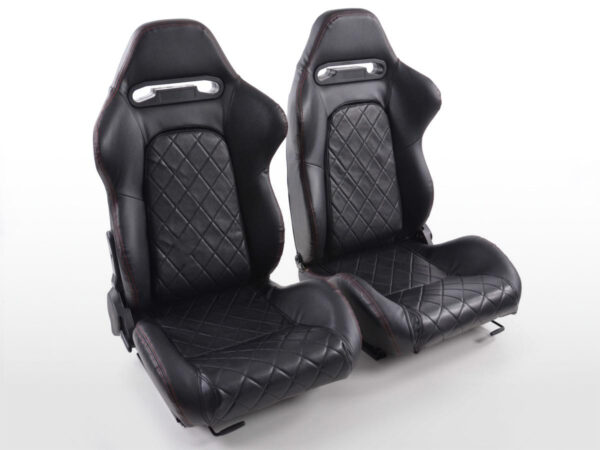Sièges sport FK Sièges demi-coque auto Set cuir synthétique Detroit avec rails de roulement noir -