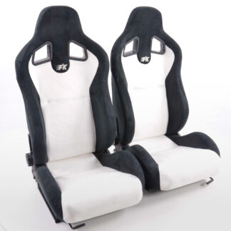 Sièges sport FK Sièges auto demi-coque Set Columbus cuir synthétique blanc / noir avec rails de roulement -