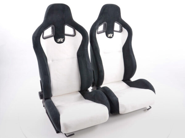Sièges sport FK Sièges auto demi-coque Set Columbus cuir synthétique blanc / noir avec rails de roulement -