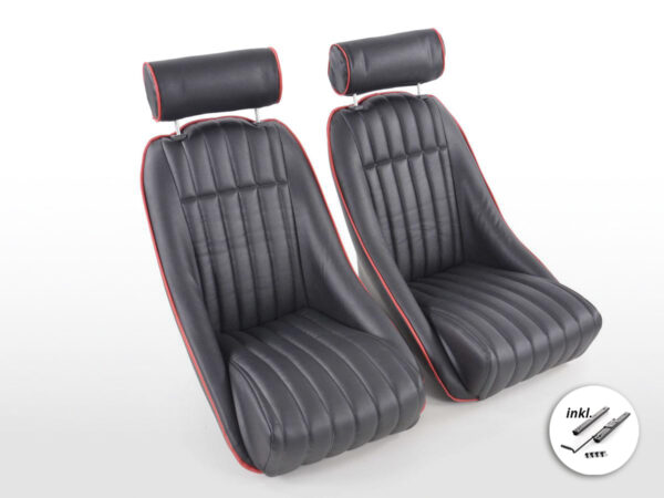 FK Oldtimersitze Auto Vollschalensitze Set Montgomery im Retro-Look schwarz/rot -