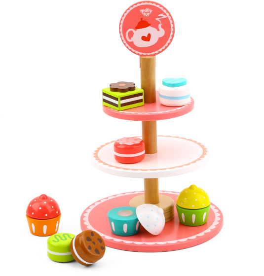 Toy food Etagère en bois avec pâtisseries rose/blanc 12 pièces - Tooky Toy – Image 8