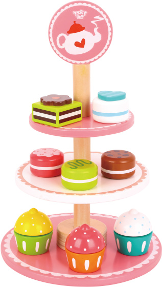 Toy food Etagère en bois avec pâtisseries rose/blanc 12 pièces - Tooky Toy – Image 6