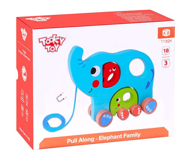 Jouets récréatifs Figurine à tirer éléphant en bois 18 mois Bleu 3 pièces - Tooky Toy – Image 12