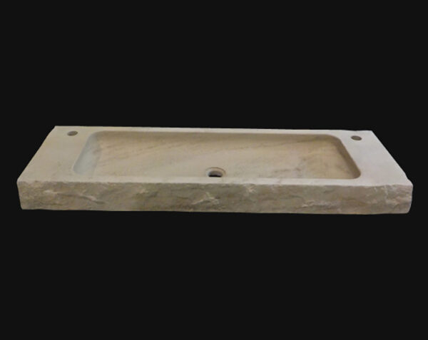 Vasque en pierre Saint-Quentin - 80 x 35 x 10 - Percement robinetterie côté gauche - Lanvignes Doré Jaune Vieilli - COMPTOIR DES PIERRES – Image 3