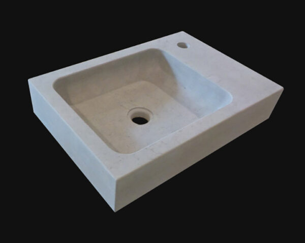 Lave main en pierre Saint-Roman - 50 x 35 x 10 - Percement robinetterie côté gauche - Bleu de Lignières Adouci - COMPTOIR DES PIERRES – Image 4