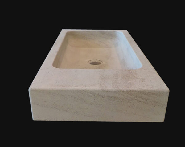 Lave main en pierre Saint-Roman - 70 x 35 x 10 - Percement robinetterie côté gauche - Charmot Clair Adouci - COMPTOIR DES PIERRES – Image 3