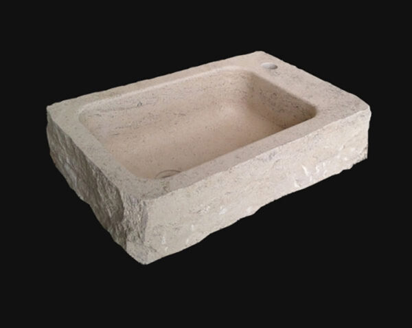 Vasque en pierre Saint-Quentin - 100 x 35 x 10 - Percement robinetterie côté gauche - Charmot Clair Adouci - COMPTOIR DES PIERRES – Image 3