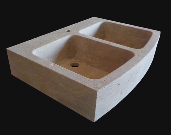 Evier en pierre Mougins 2 bac - 90 x 65 x 15 - Charmot Doré Adouci - COMPTOIR DES PIERRES – Image 4