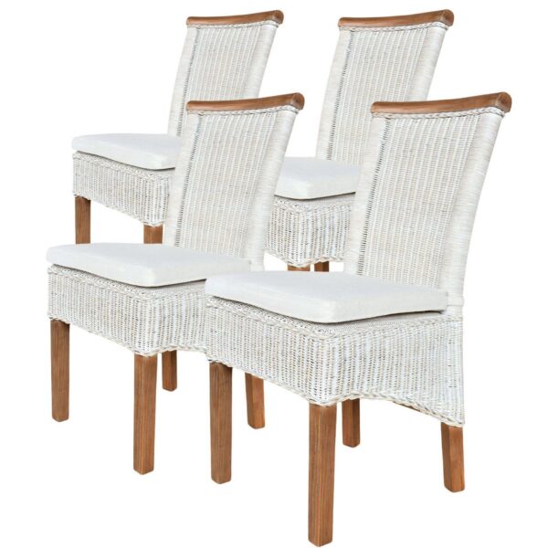 Ensemble de chaises de salle à manger en rotin, Perth, 4 pièces, blanches, en osier, durables